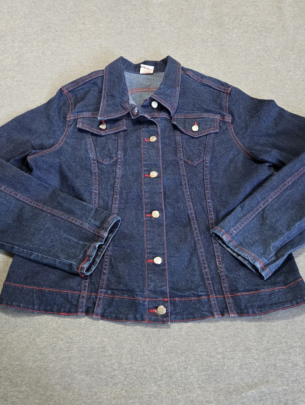Womens Vintage Watch LA Denim Jacket Size 3XL Red Stitching Made In USA Stretch